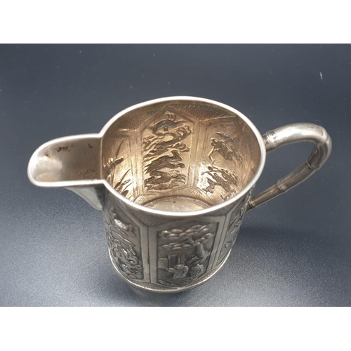 269 - A WANG HING ANTIQUE SET OF 3 HAND ENGRAVED ITEMS TO INCLUDE 2 JUGS AND A BOWL WITH TRADITIONAL CHINE... 