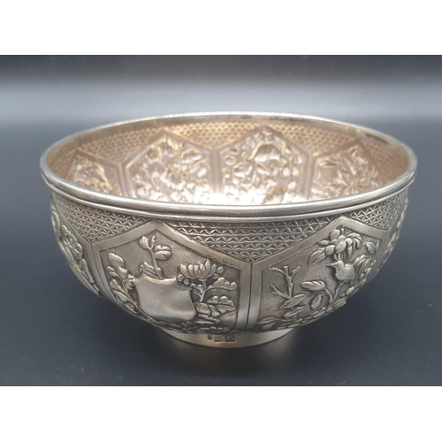 269 - A WANG HING ANTIQUE SET OF 3 HAND ENGRAVED ITEMS TO INCLUDE 2 JUGS AND A BOWL WITH TRADITIONAL CHINE... 