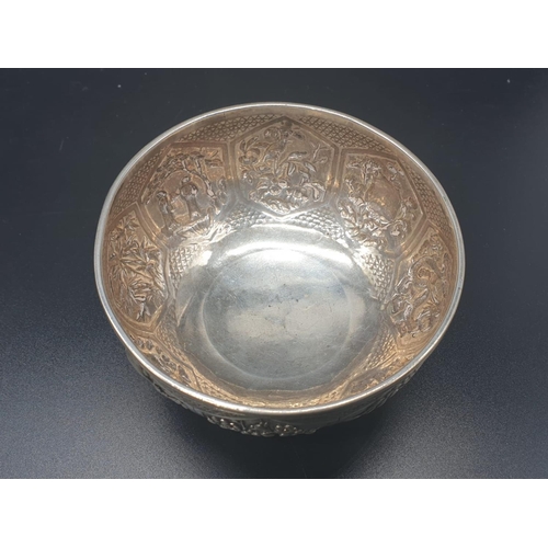 269 - A WANG HING ANTIQUE SET OF 3 HAND ENGRAVED ITEMS TO INCLUDE 2 JUGS AND A BOWL WITH TRADITIONAL CHINE... 