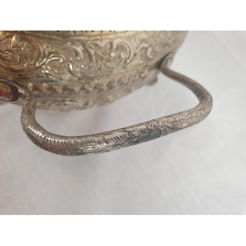 138 - AN 11 PIECE ANTIQUE BURMESE SILVER PUNCH BOWL BEAUTIFULLY ENGRAVED WITH ORIENTAL GODS AND TOPPED WIT... 