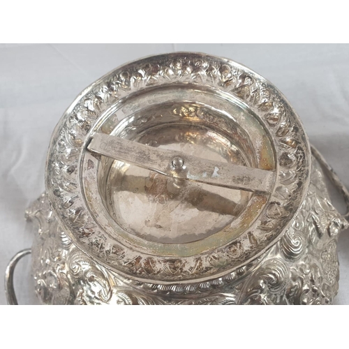 138 - AN 11 PIECE ANTIQUE BURMESE SILVER PUNCH BOWL BEAUTIFULLY ENGRAVED WITH ORIENTAL GODS AND TOPPED WIT... 