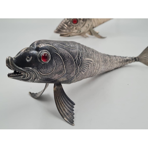 124 - 3 Vintage, possibly Antique Spanish Silver Articulated Fish. Produced by master Spanish Silversmiths... 