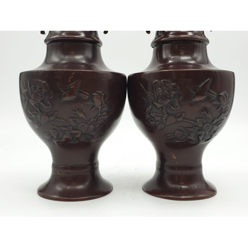 207 - a pair of japanese bronze vases circa 1850's having had  some minor repair work but in generally goo... 