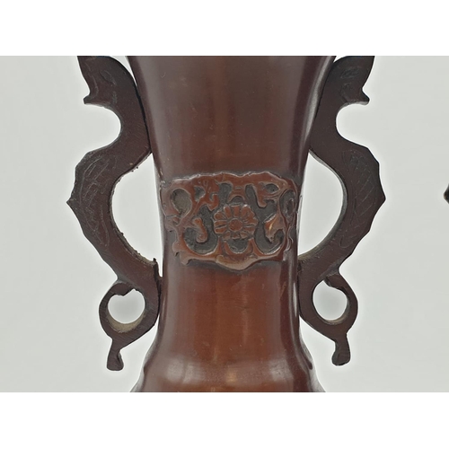 207 - a pair of japanese bronze vases circa 1850's having had  some minor repair work but in generally goo... 