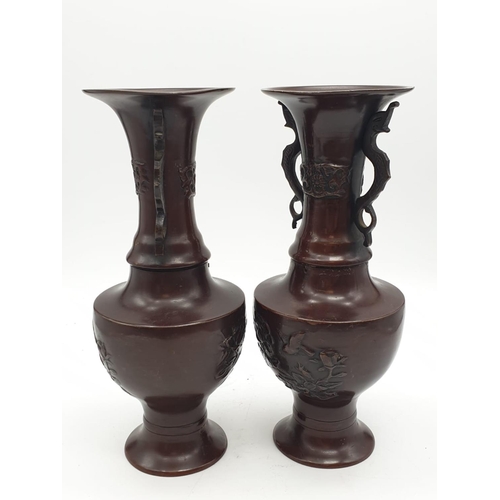 207 - a pair of japanese bronze vases circa 1850's having had  some minor repair work but in generally goo... 