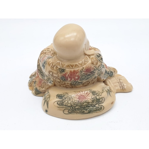 384 - Japanese Resting Buddha Statue. Alabaster stone(stone powder mixed with tree sap mix). Signed by the... 