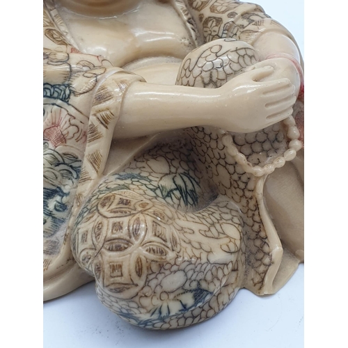 384 - Japanese Resting Buddha Statue. Alabaster stone(stone powder mixed with tree sap mix). Signed by the... 