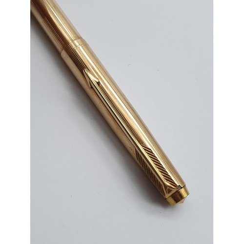 433 - Two Vintage Parker Pens. A Green Fountain Pen with 14K Gold Nib and a Gold Plated Ballpoint.