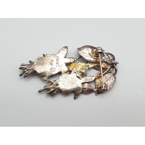 436 - Three Costume Jewellery Brooches and a Dress Ring. White Metal and CZ Decoration. Ring - k 1/2