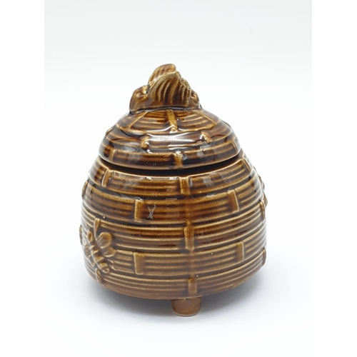 482 - Ceramic Honey Pot, Brown Hive Design. Made in Devon at Kingsbridge Pottery. 12cm high