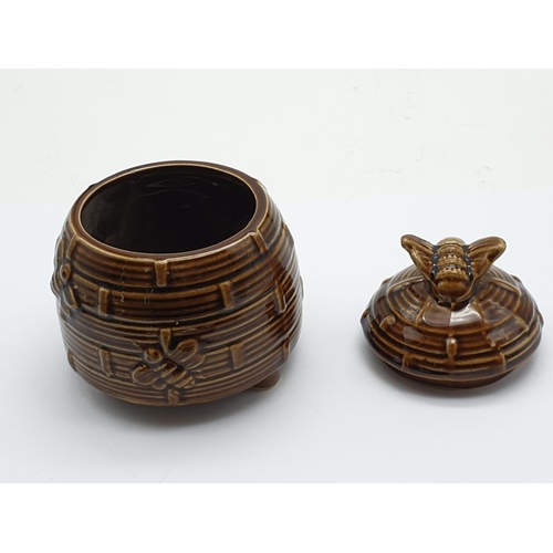 482 - Ceramic Honey Pot, Brown Hive Design. Made in Devon at Kingsbridge Pottery. 12cm high