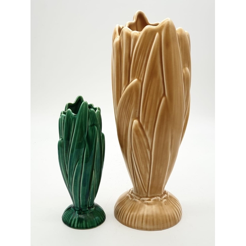 483 - Little and Large Sylvac Vintage Vases. Small Green, pattern 2321 Hyacinth, 17cm. Large Beige, patter... 