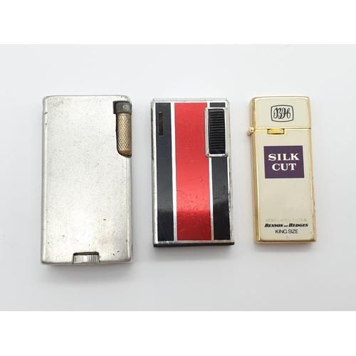 495 - Six Vintage Lighters, Including a Silk Cut and a Gold Plated Cosmic. As found.