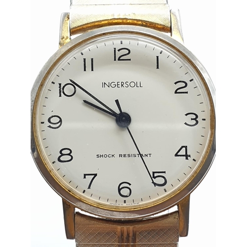 834 - Vintage Ingersoll Gent's Watch. Expandable Stainless Steel Strap. Shock Resistant. In Working Order.