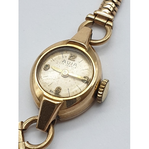 842 - Vintage 9K Yellow Gold Avia Ladies Watch. Art Deco Design. As Found. 13.13g total weight.