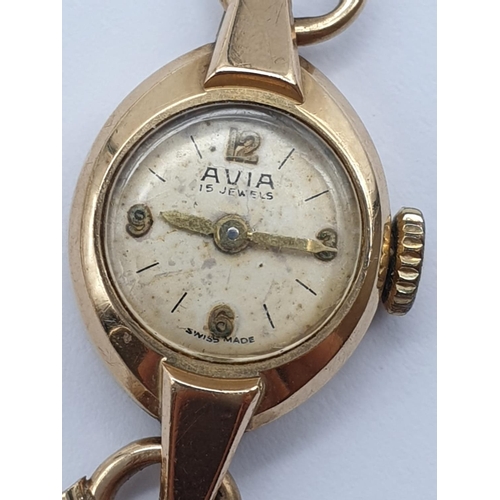 842 - Vintage 9K Yellow Gold Avia Ladies Watch. Art Deco Design. As Found. 13.13g total weight.