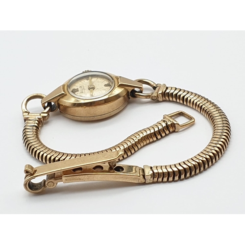 842 - Vintage 9K Yellow Gold Avia Ladies Watch. Art Deco Design. As Found. 13.13g total weight.