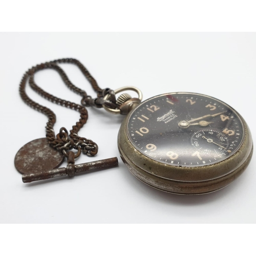 844 - 1920s Ingersoll Yankee Radiolite Pocket watch, on Original Chain.  Good Collector's Piece. As Found.