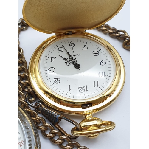 846 - Two Modern Pocket Watches. One, Quartz Movement with Chain, the other based on a Waltham Design.