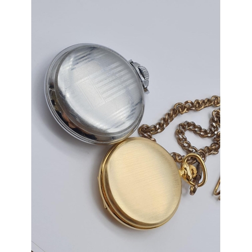 846 - Two Modern Pocket Watches. One, Quartz Movement with Chain, the other based on a Waltham Design.