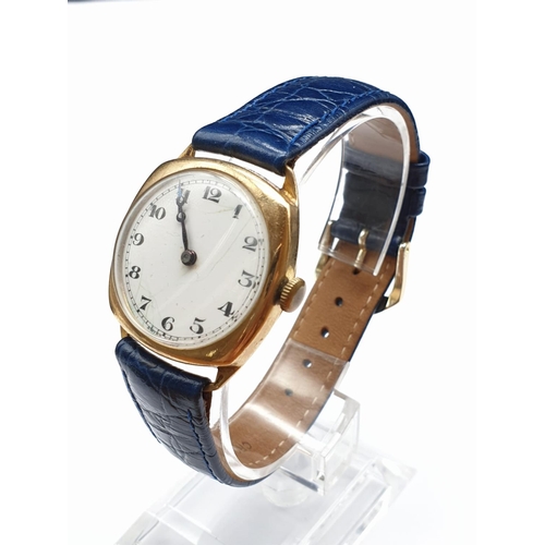 982 - Vintage 1935 Vertex Gent's Watch. Blue Leather strap. white dial, as found.