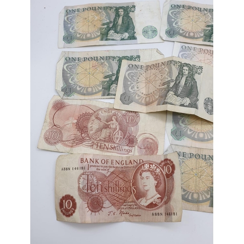 998 - 11 Old Bank of England One Pound Notes, Two Ten Shilling Notes and a 1946 National Savings Certifica... 