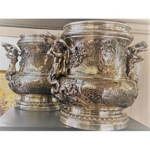 20 - 19th Century pair of German Hanau solid Silver wine / champagne coolers, each exceptionally decorati... 