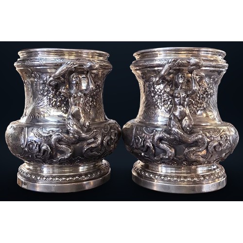 20 - 19th Century pair of German Hanau solid Silver wine / champagne coolers, each exceptionally decorati... 