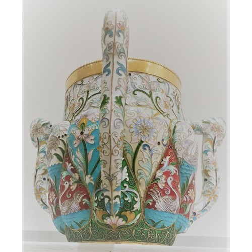 59 - An antique Russian silver enamel rare triple handle vase. Weight 1041 grams 
Height 16cm
Length hand... 