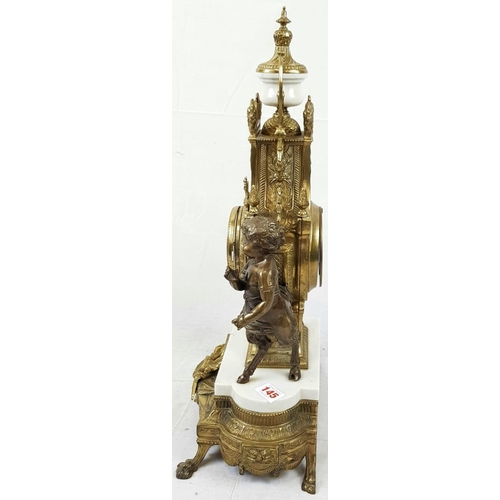 145 - Italian Ornate Mantle Clock. Made by Franz Hermle. Fire-Gilded Bronze Decoration. Good Condition - I... 