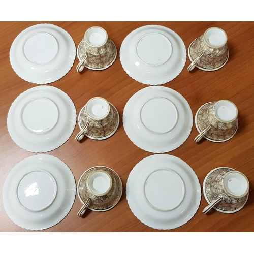 205 - A Very Early Set of Chamberlain Worcester Six Tea Cups with Saucers. Gilded Decoration, in Good Cond... 