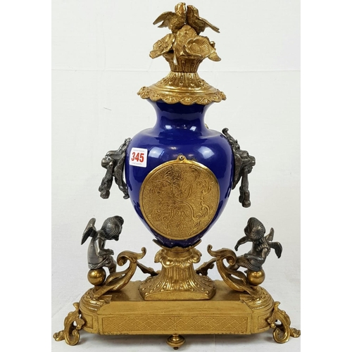 345 - Italian Imperial Bronze Mantle Clock with Blue Porcelain. In need of some mechanical attention.
40 x... 