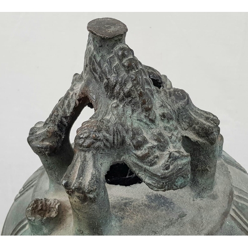 7 - A Very Large and Rare Ancient Chinese Temple Bronze Ceremonial Bell. Double-Headed Dragon on Apex. C... 