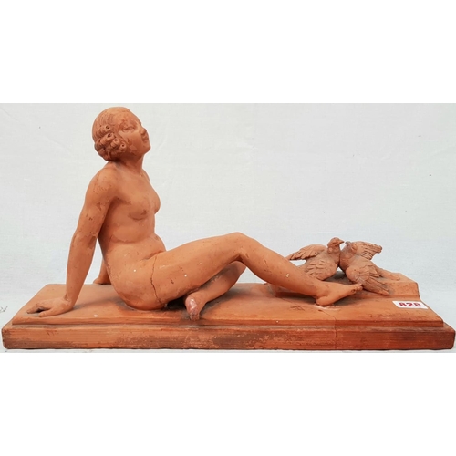 828 - Seated Female Nude Terracotta Sculpture by Montry.
55 x 30cm.