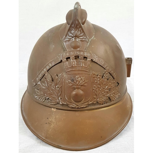 100 - French Brass Fireman’s Helmet circa 1890’s. Needs a good polish.