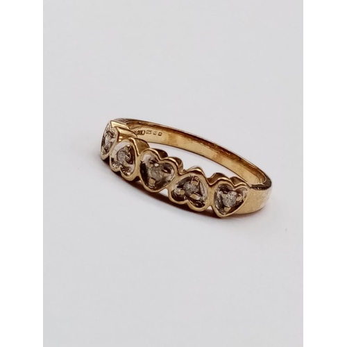 177 - 9k yellow gold ring with diamond heart design, weight 2.4g and size L