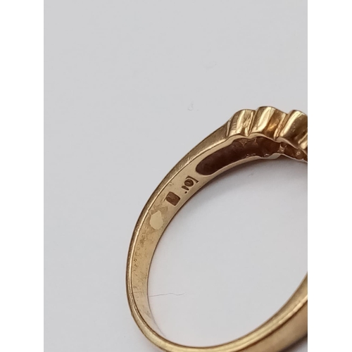 177 - 9k yellow gold ring with diamond heart design, weight 2.4g and size L