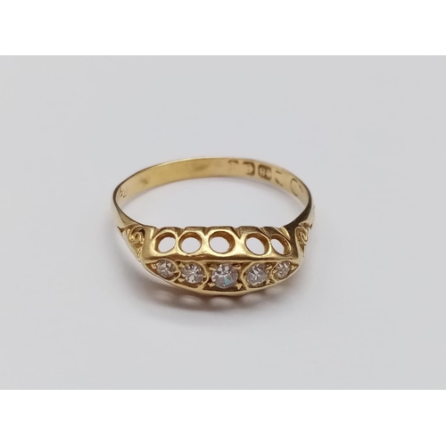 83 - Antique 18k yellow gold ring set with 5 old cut diamonds, weight 2.68g and size S