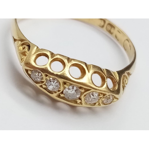 83 - Antique 18k yellow gold ring set with 5 old cut diamonds, weight 2.68g and size S