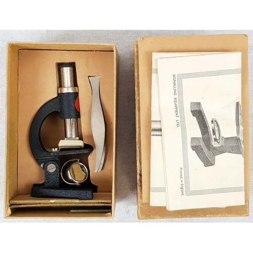 444 - Vintage (1950) Students Microscope made by Signalling Equipment Ltd. As new, in original Box
12cm ta... 