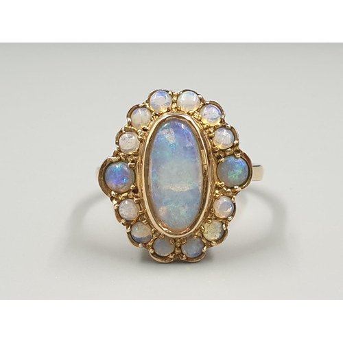 56 - 9K YELLOW GOLD VINTAGE OPAL CLUSTER RING WEIGHT 4.3G SIZE N