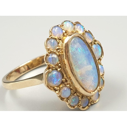 56 - 9K YELLOW GOLD VINTAGE OPAL CLUSTER RING WEIGHT 4.3G SIZE N