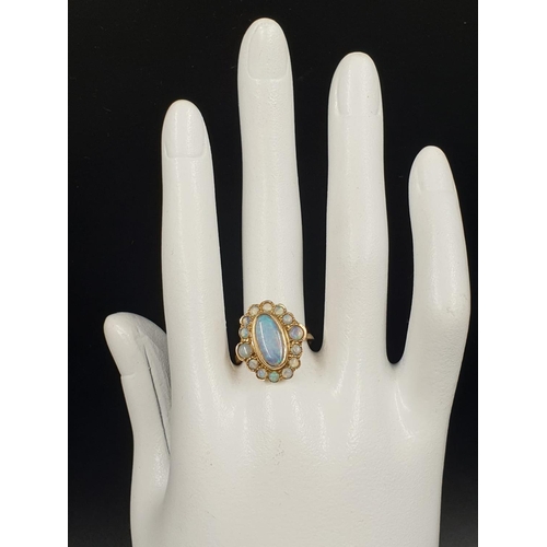 56 - 9K YELLOW GOLD VINTAGE OPAL CLUSTER RING WEIGHT 4.3G SIZE N