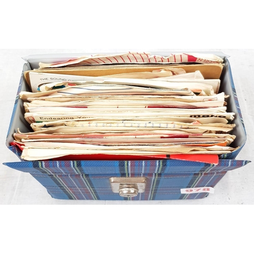 978 - Vintage 45 Record Tartan Storage Box with over 40 Records (some rare)