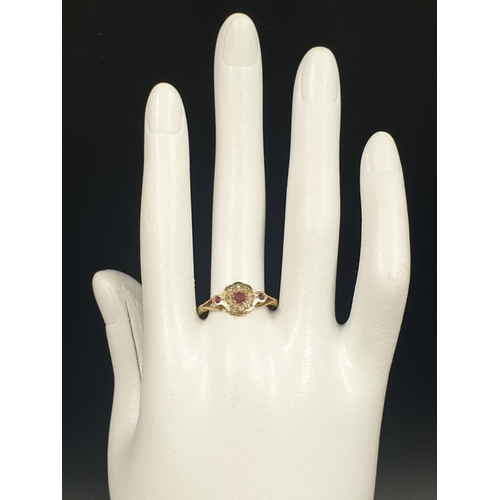 165 - 9K YELLOW GOLD VINTAGE DIAMOND & TROLOGY RUBY RING WEIGHT 1.8G SIZE P