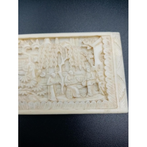 261 - Vintage hand carved Oriental ivory depicting a musical performance in garden scene