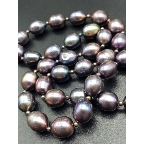 553 - Dark colour pearl necklace silver clasp baroque shape various shades 46cm long