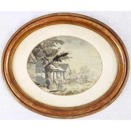 983 - Antique Tapestry Portrait. Depicting Life on a Farm.
Oval Shape, In Frame - 34 x 30cm