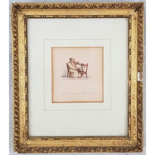 996 - Antique Satirical Small Painting/Illustration Entitled: Chairing a Member. In Frame - 17 x 20cm