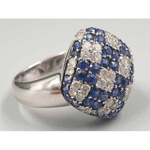 4 - 18K WHITE GOLD DIAMOND & SAPPHIRE SET FANCY CLUSTER RING, WEIGHT 6.7G AND 0.50CT DIAMONDS APPROX SIZ... 